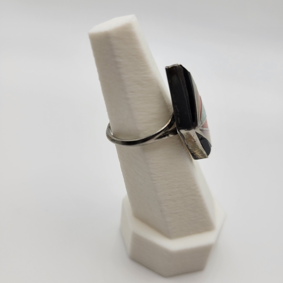 Native American Style Zuni? Beautiful Geometric Inlay Sterling Silver Ring - Picture 6 of 13